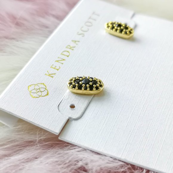 Kendra Scott Gold Grayson Black Spinel Crystal Stud Earrings - Picture 2 of 3